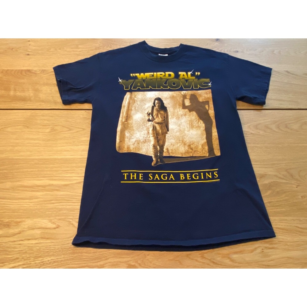 Weird Al Yankovic The Saga Begins T-shirt Blue Medium Gildan 80's/ Y2K Comedian